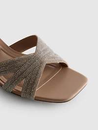 Embellished Cross-Strap Block-Heel Mules