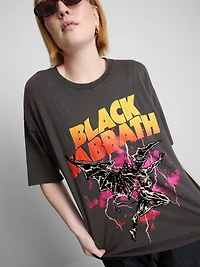 Oversized Black Sabbath Lace Trim Band Tee