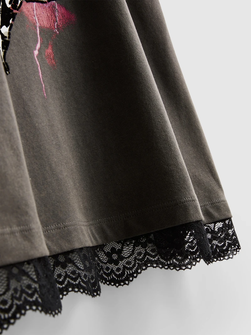 Oversized Black Sabbath Lace Trim Band Tee