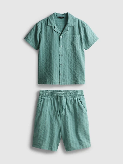 7-15yrs | Textured Short-Sleeve Button-Up Shirt And Shorts Set