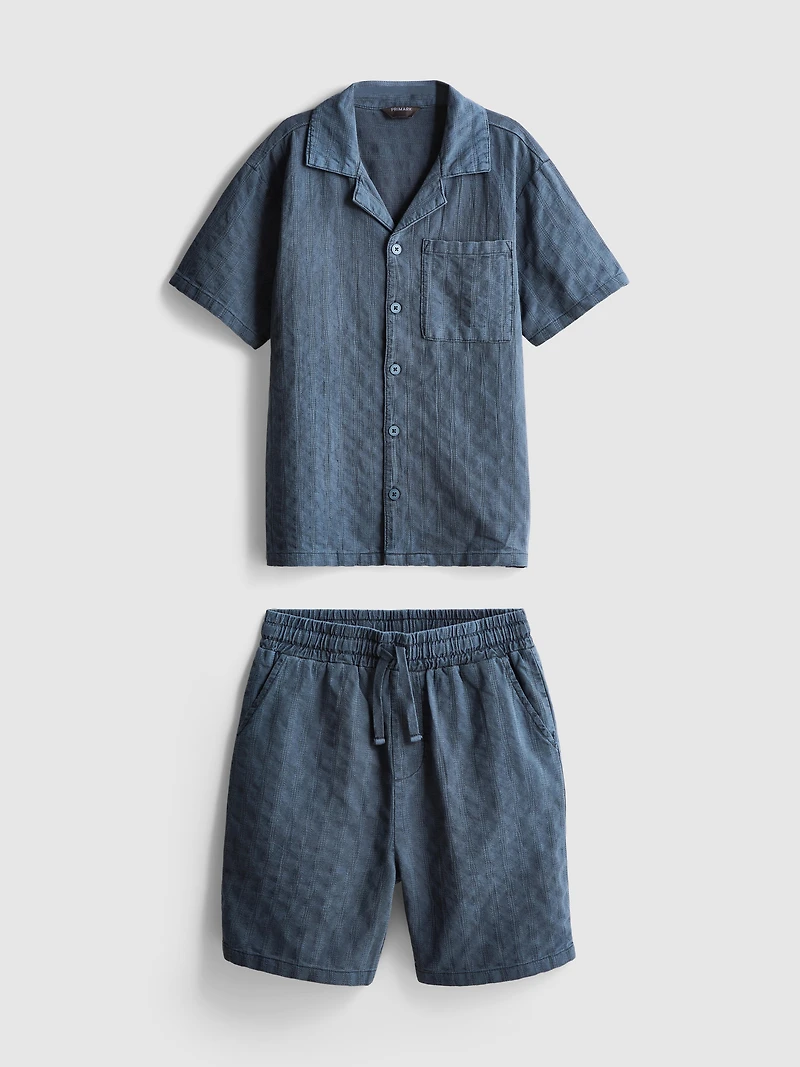 7-15yrs | Textured Short-Sleeve Button-Up Shirt And Shorts Set