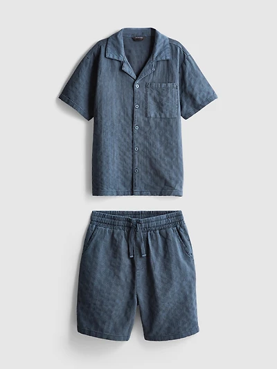 7-15yrs | Textured Short-Sleeve Button-Up Shirt And Shorts Set