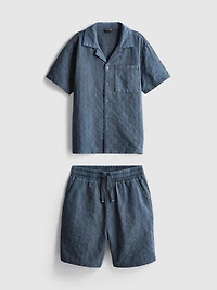 7-15yrs | Textured Short-Sleeve Button-Up Shirt And Shorts Set