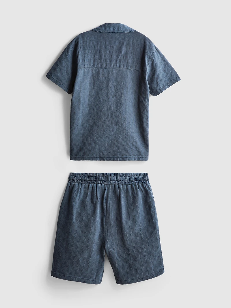7-15yrs | Textured Short-Sleeve Button-Up Shirt And Shorts Set