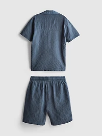 7-15yrs | Textured Short-Sleeve Button-Up Shirt And Shorts Set