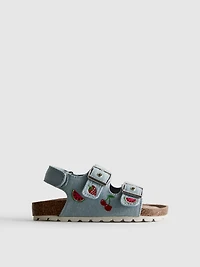 Embroidered Double Buckle Strap Denim Sandals