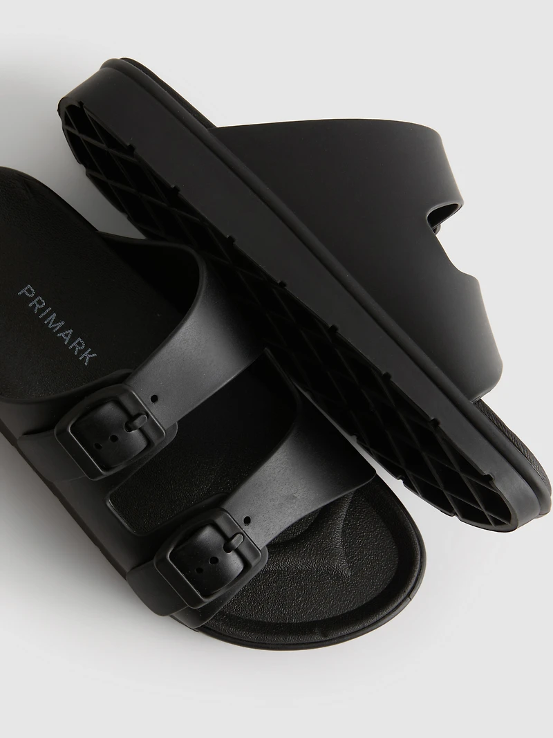 Double Buckle-Strap Mule Sandals