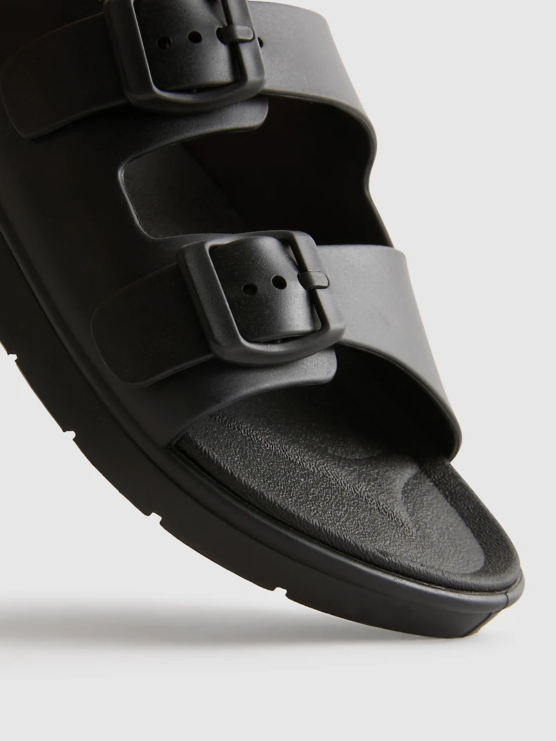 Double Buckle-Strap Mule Sandals