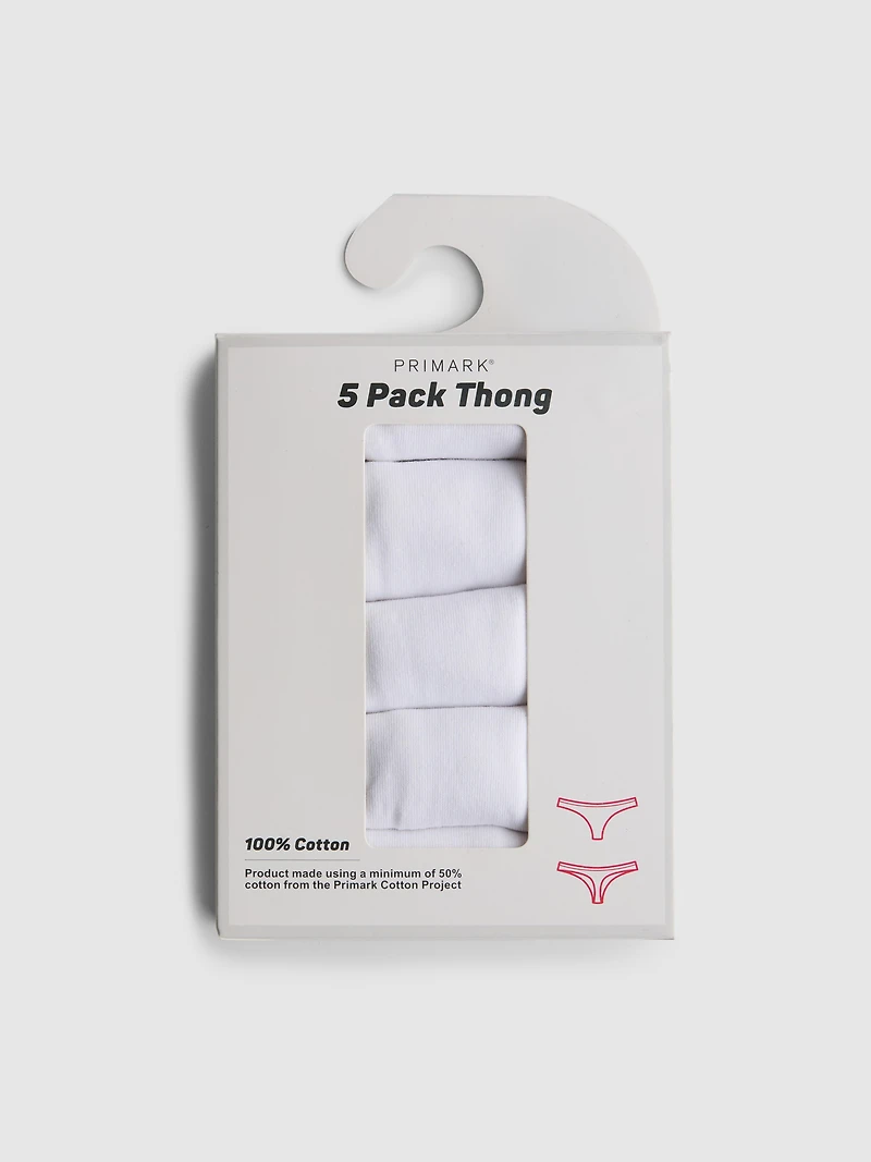 5pk Pure Cotton White Thongs