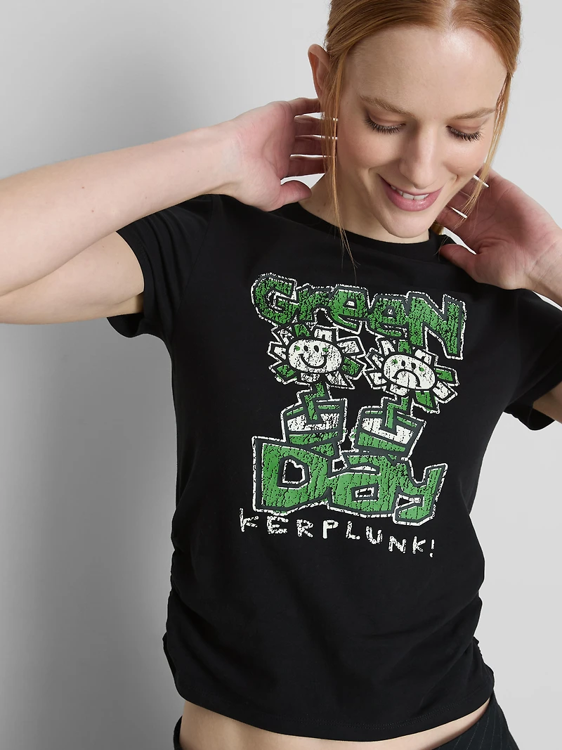 Cotton Rich Green Day Ruched Baby Tee