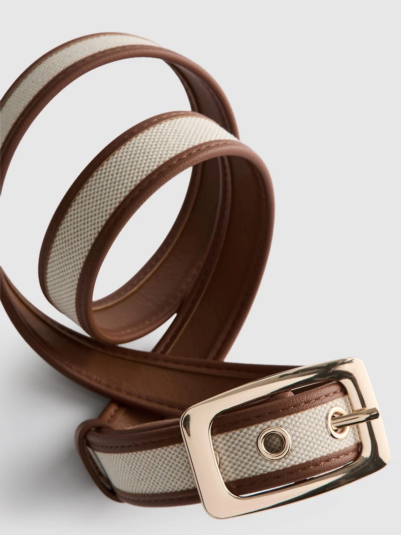 Faux Leather Canvas Buckle Belt