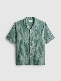 Leaf-Embroidered Short-Sleeve Button-Down Shirt