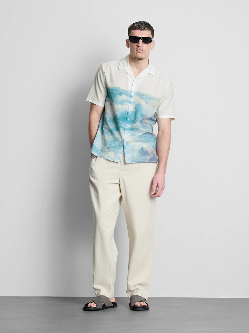Scenic-Print Short-Sleeve Button-Down Shirt