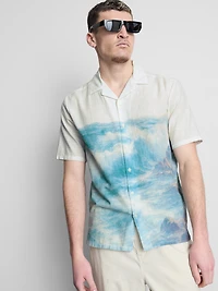 Scenic-Print Short-Sleeve Button-Down Shirt
