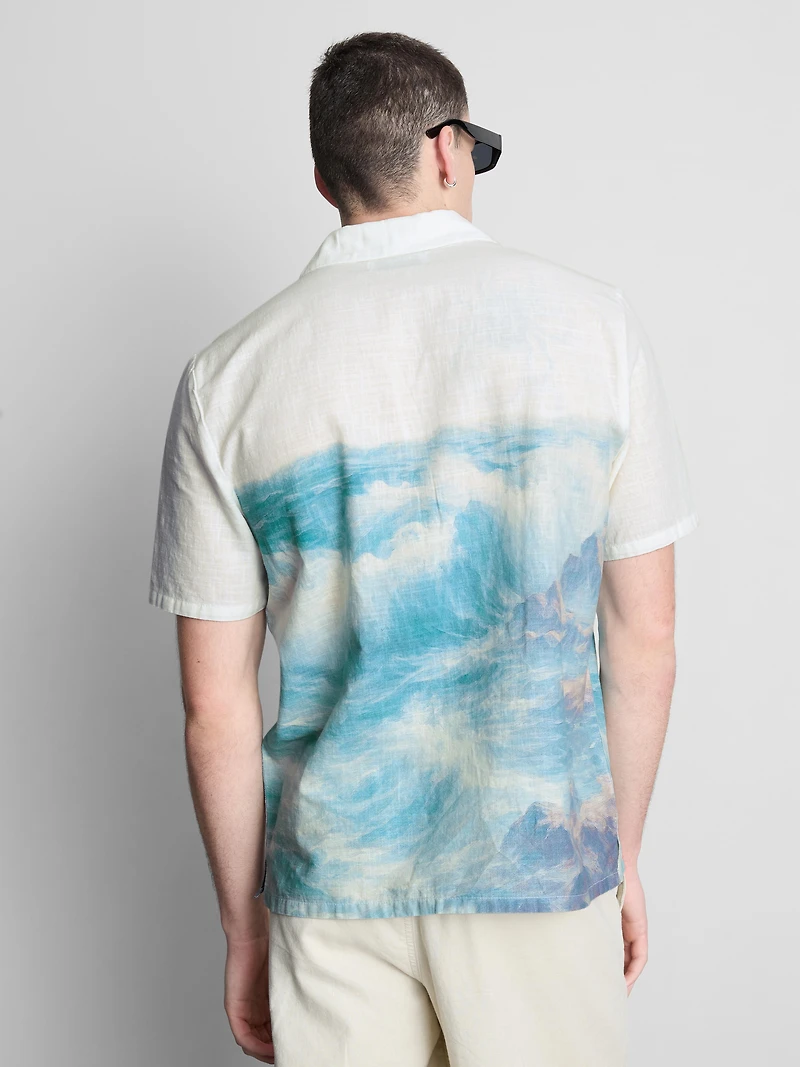 Scenic-Print Short-Sleeve Button-Down Shirt