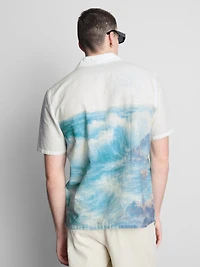 Scenic-Print Short-Sleeve Button-Down Shirt
