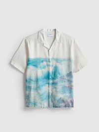 Scenic-Print Short-Sleeve Button-Down Shirt