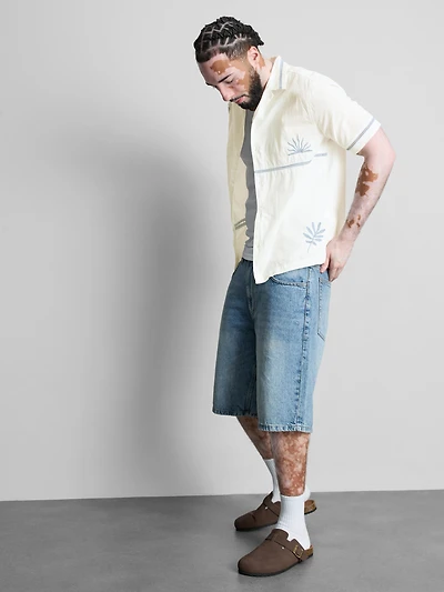 Pure Cotton Embroidered Revere Collar Shirt