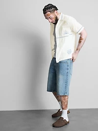Pure Cotton Embroidered Revere Collar Shirt