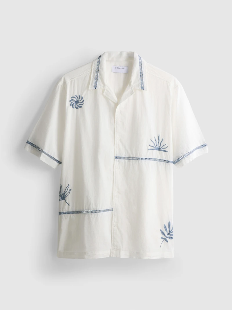 Pure Cotton Embroidered Revere Collar Shirt