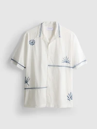 Pure Cotton Embroidered Revere Collar Shirt