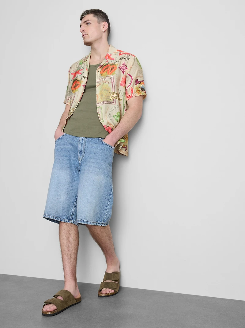 Tropical Postcard Short-Sleeve Button-Down Shirt