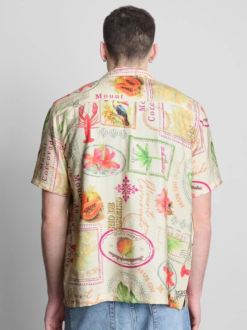 Tropical Postcard Short-Sleeve Button-Down Shirt