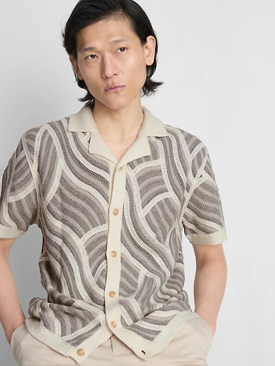 The Edit Wave Crochet Button-Up Shirt