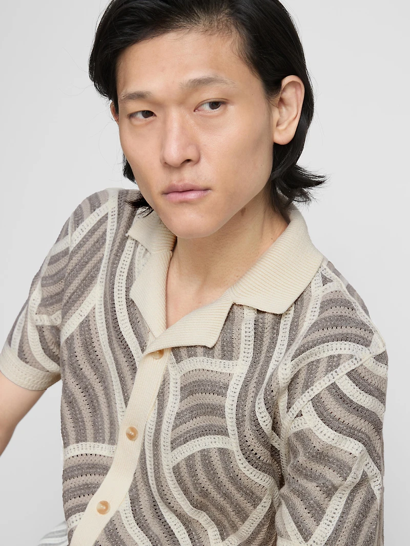 The Edit Wave Crochet Button-Up Shirt