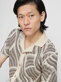 The Edit Wave Crochet Button-Up Shirt