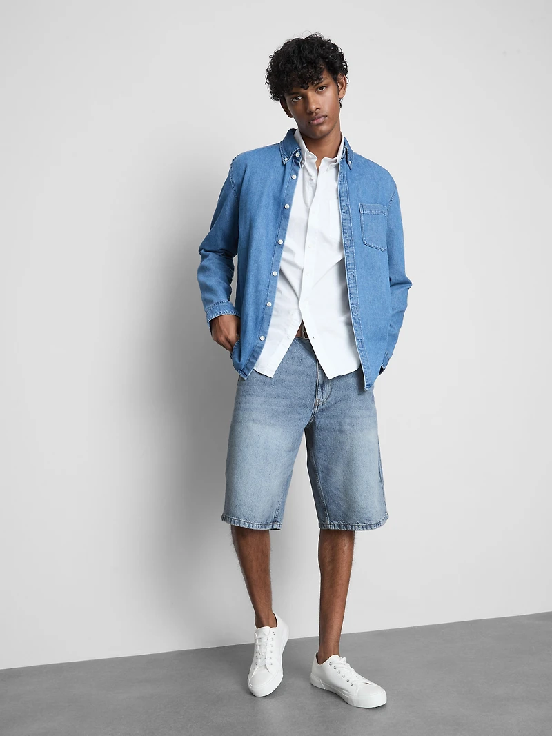 Mid-Rise Baggy Denim Shorts