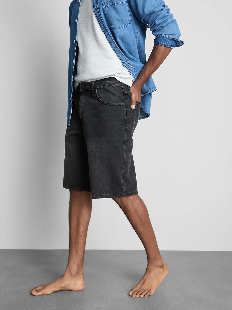 Mid-Rise Baggy Denim Shorts
