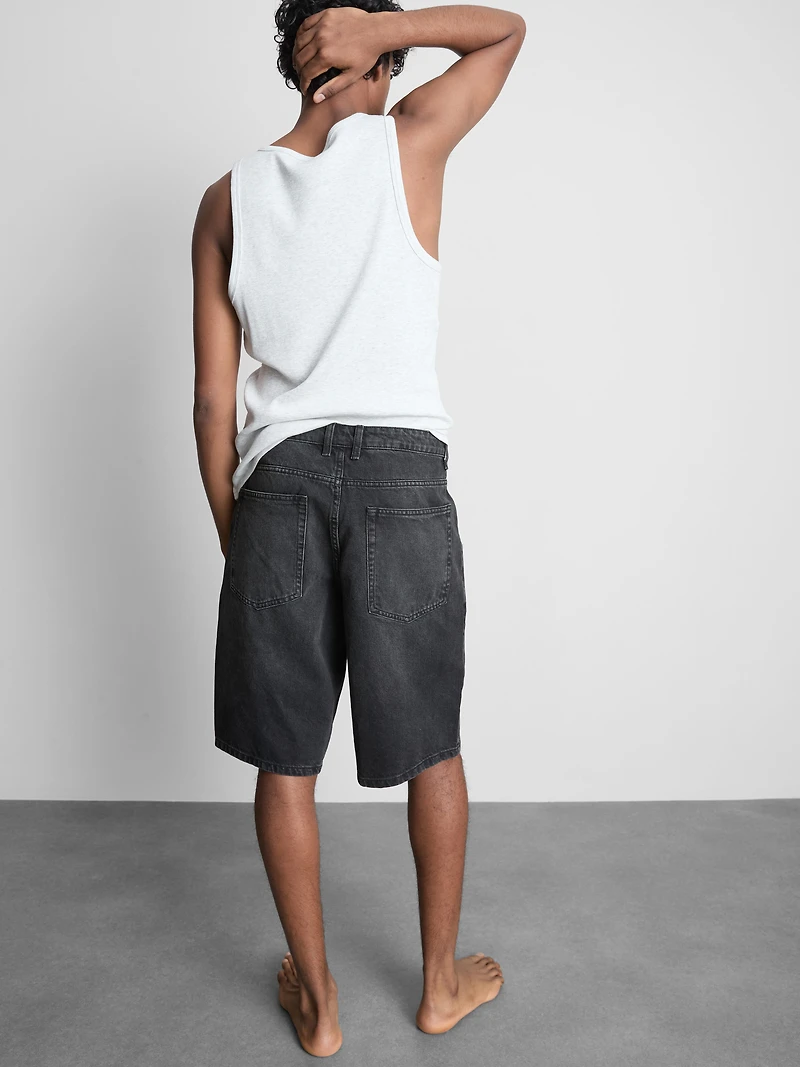 Mid-Rise Baggy Denim Shorts