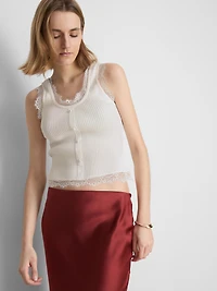 Lace Trim Ribbed Tank Top