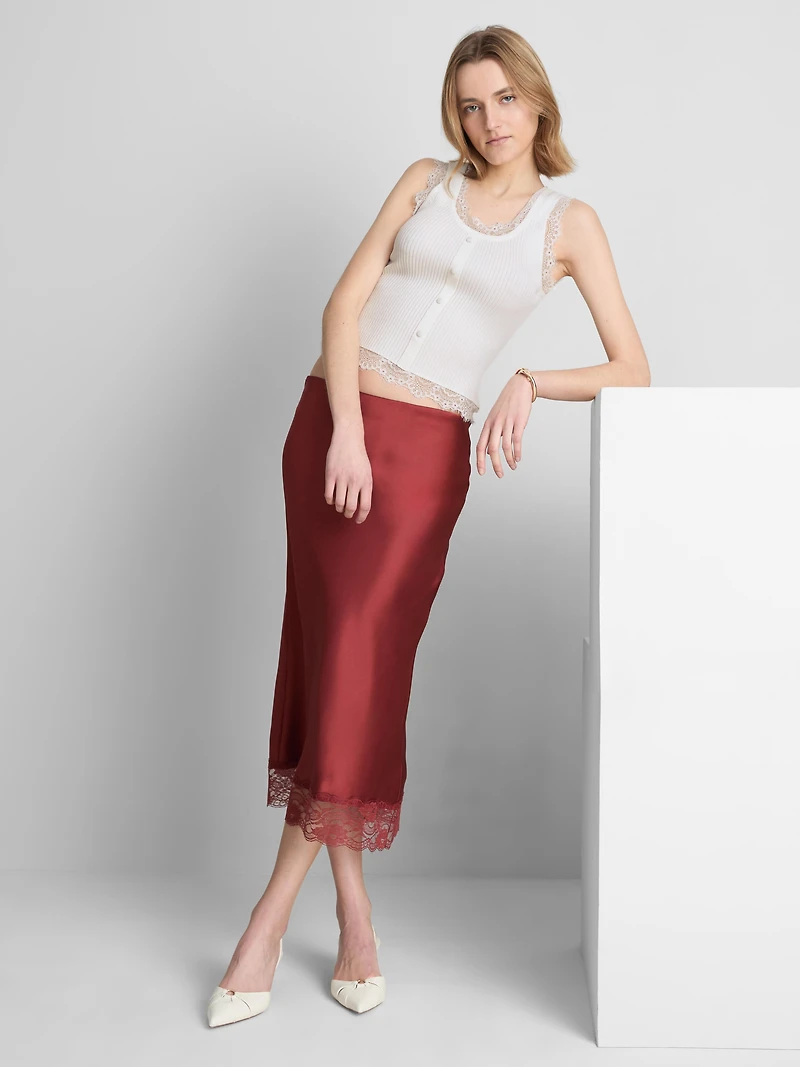 Lace Trim Ribbed Tank Top