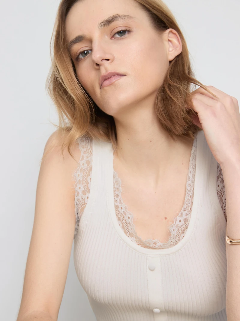 Lace Trim Ribbed Tank Top