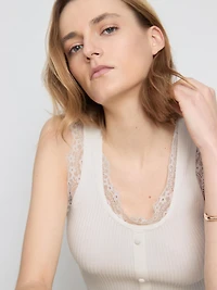 Lace Trim Ribbed Tank Top