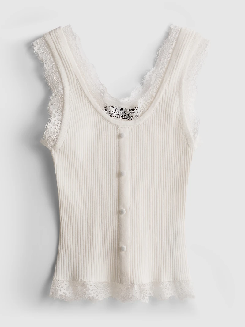 Lace Trim Ribbed Tank Top