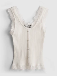 Lace Trim Ribbed Tank Top
