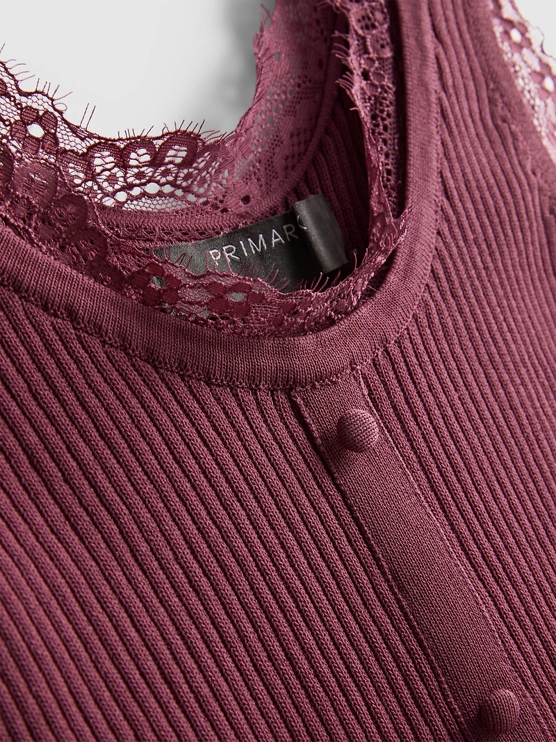 Lace Trim Ribbed Tank Top