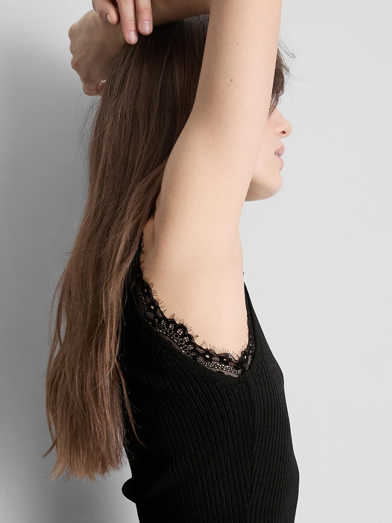 Lace Trim Ribbed Tank Top