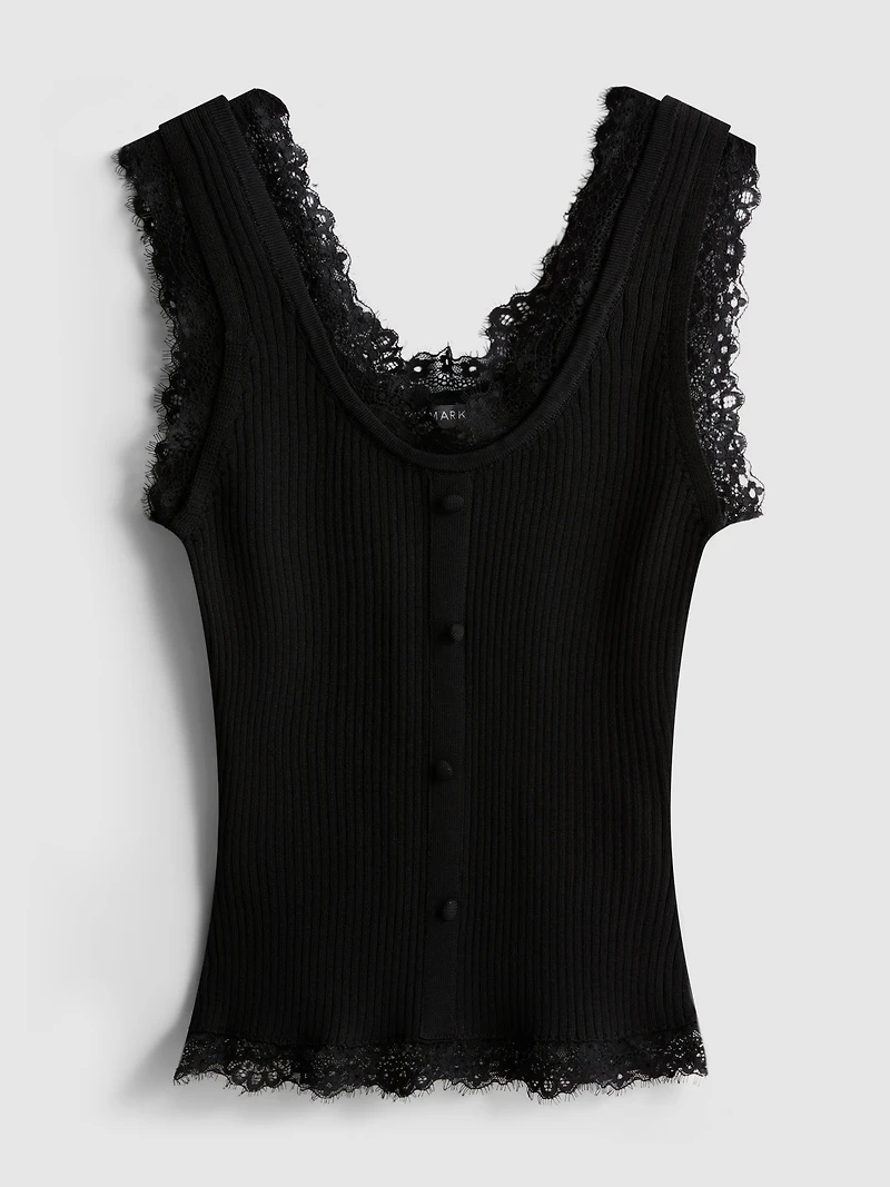 Lace Trim Ribbed Tank Top