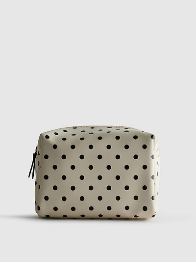 Polka Dot Print Faux Leather Makeup Bag