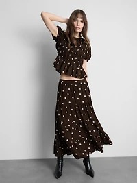 Spotted Shirred Crewneck Top