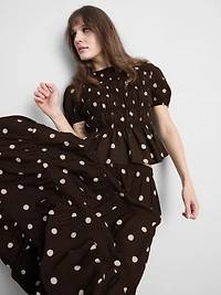 Spotted Shirred Crewneck Top