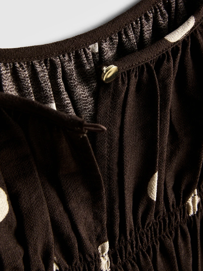 Spotted Shirred Crewneck Top