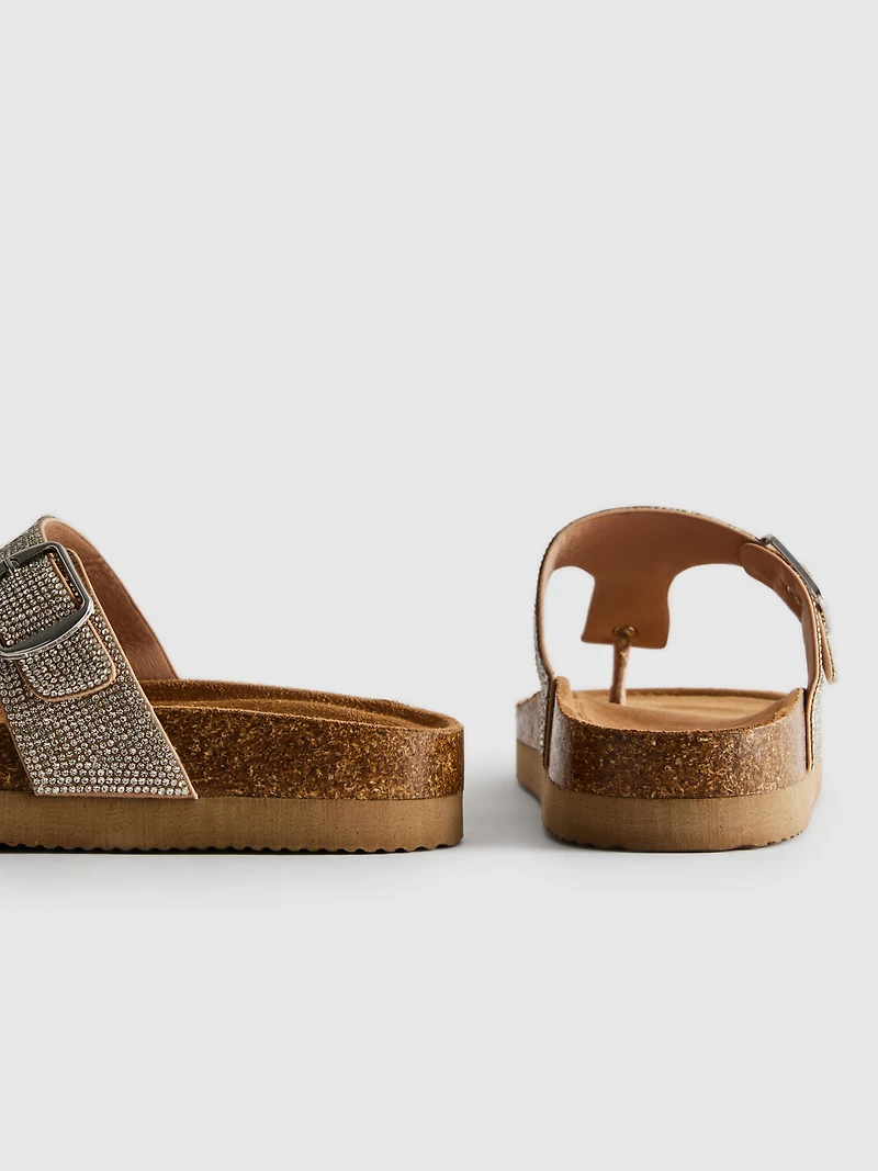 Rhinestone T-Bar Mule Sandals