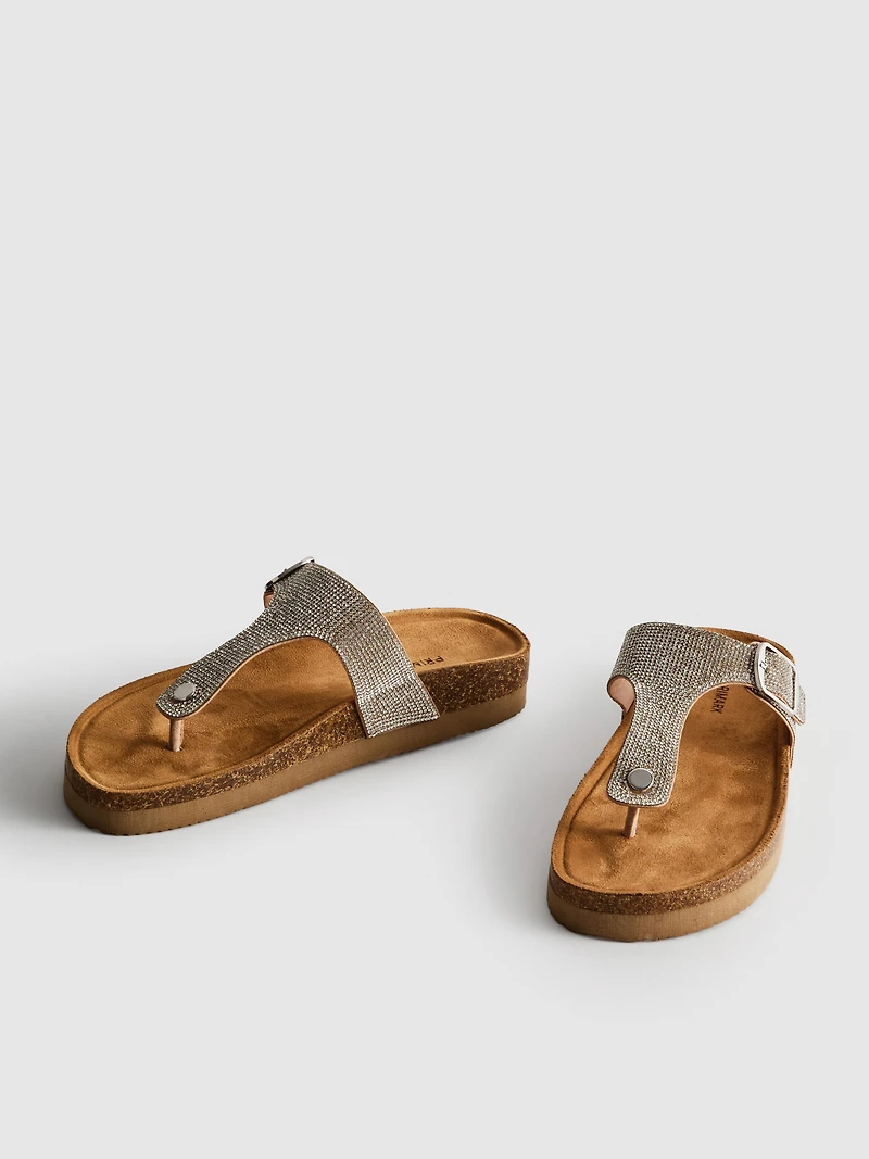 Rhinestone T-Bar Mule Sandals