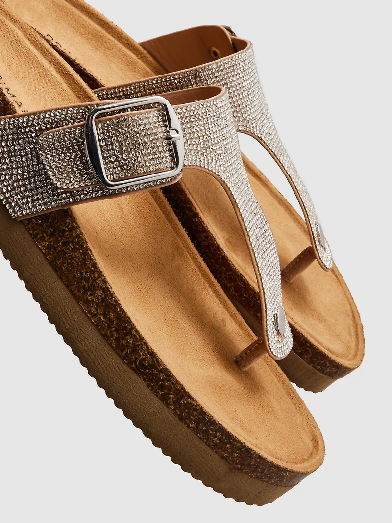 Rhinestone T-Bar Mule Sandals