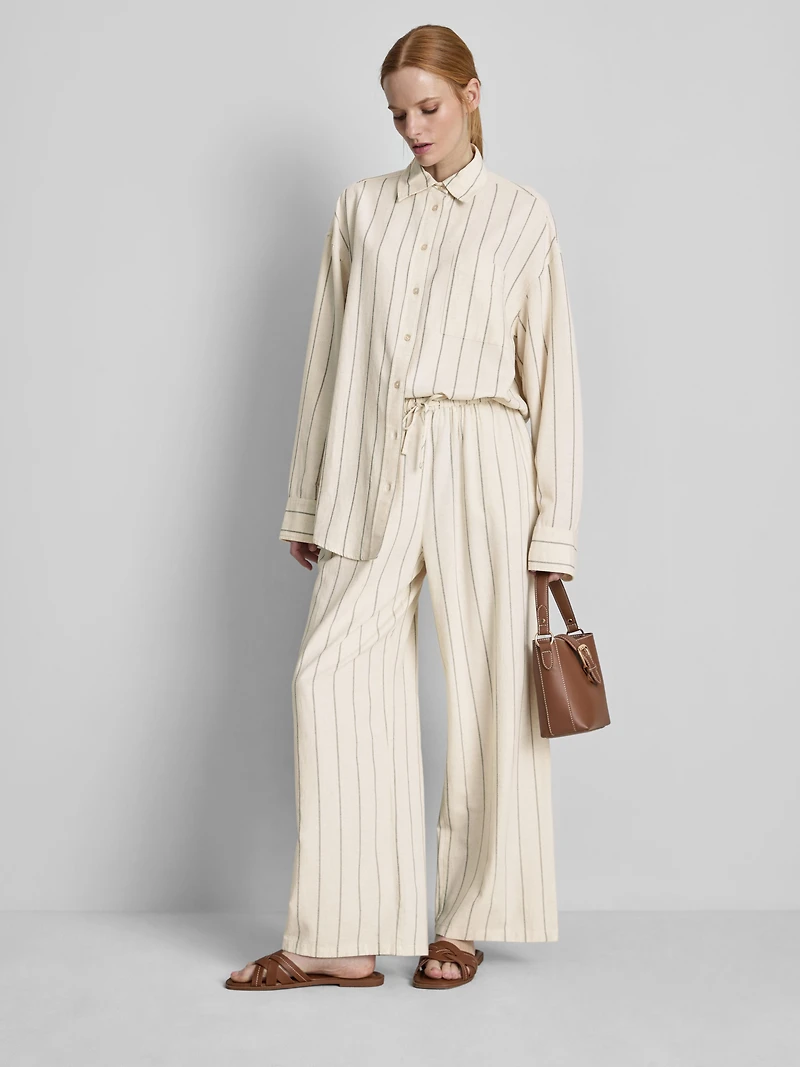 Cotton Blend Striped Wide Leg Pants